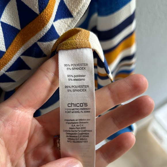 Chico’s Graphic Off-The-Shoulder Top Boho Triable Shirt, size medium - Picture 7 of 8